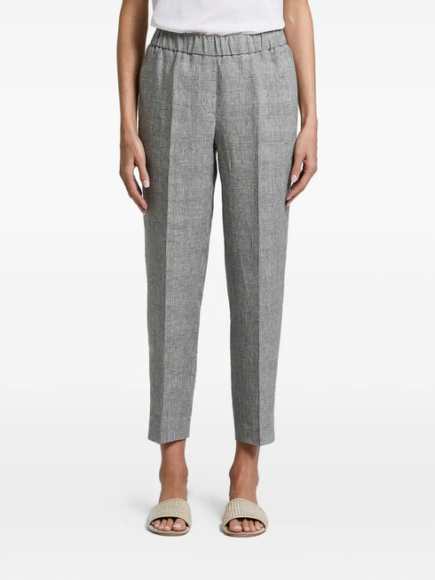check-pattern elasticated-waistband trousers