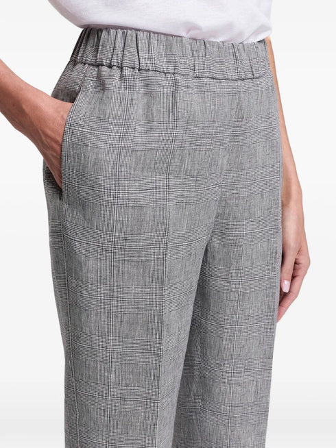 check-pattern elasticated-waistband trousers
