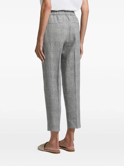 check-pattern elasticated-waistband trousers