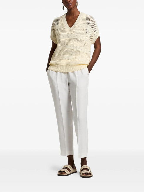 V-neck open knit top