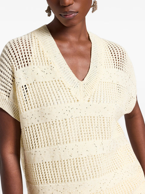 V-neck open knit top