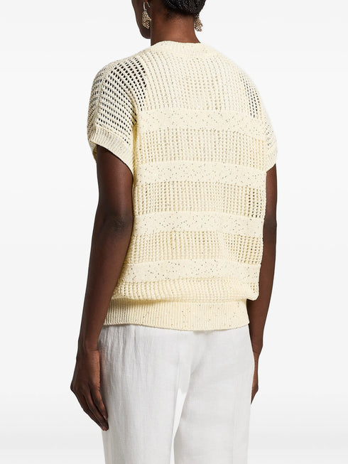 V-neck open knit top