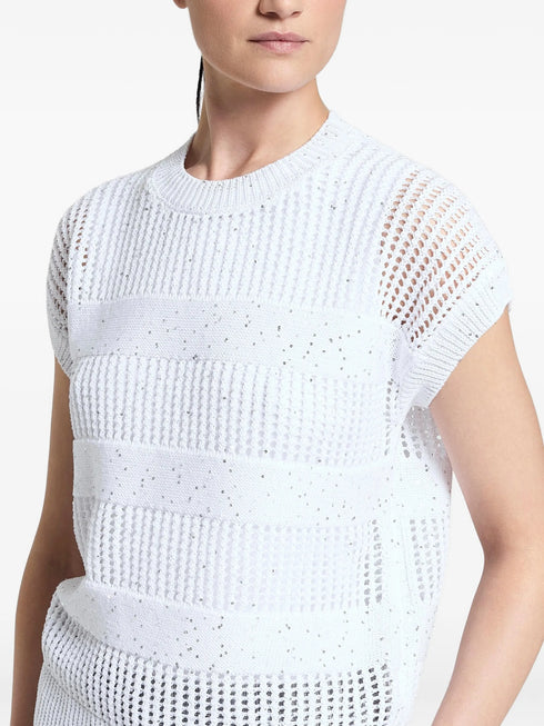 sequin-embellished open-knit sweater
