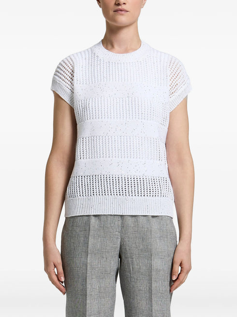 sequin-embellished open-knit sweater