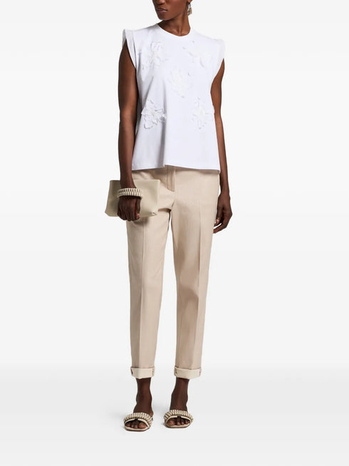 floral-appliqué top