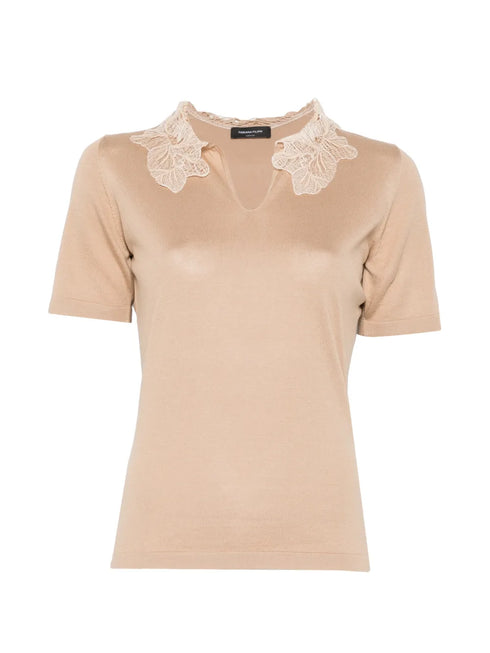 lace-detail V-neck T-shirt