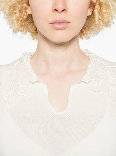 V-neck lace-detail top