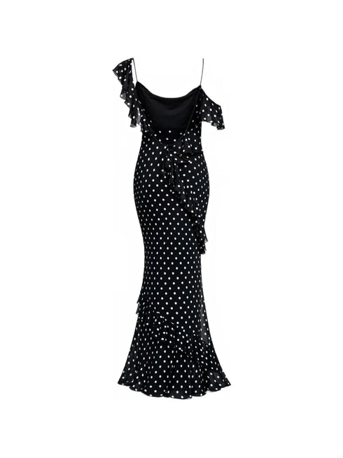 Georgette polka dot ruffled maxi dress