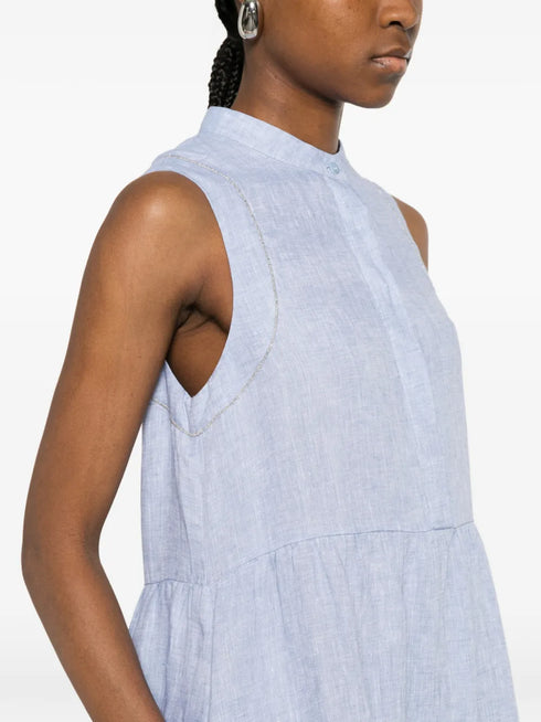 tiered sleeveless midi dress