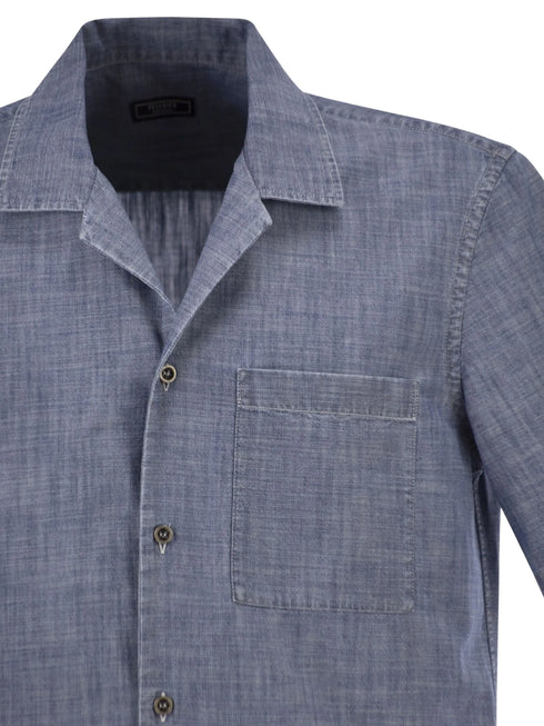 chambray-effect short-sleeves shirt