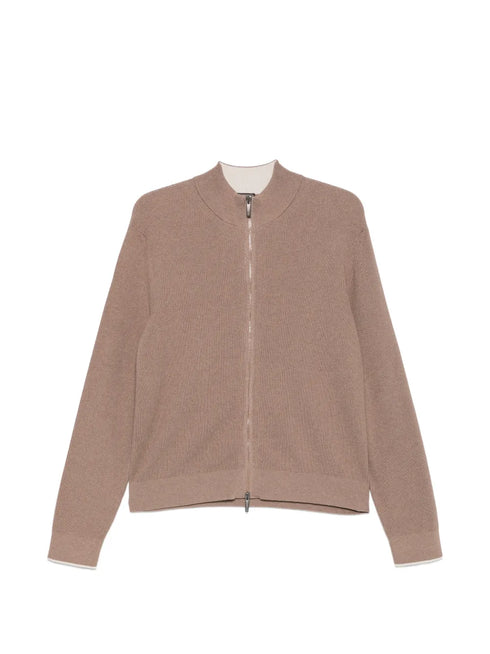 ribbed-knit zip-up cardigan