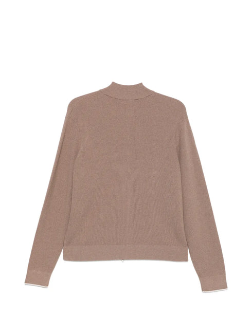 ribbed-knit zip-up cardigan