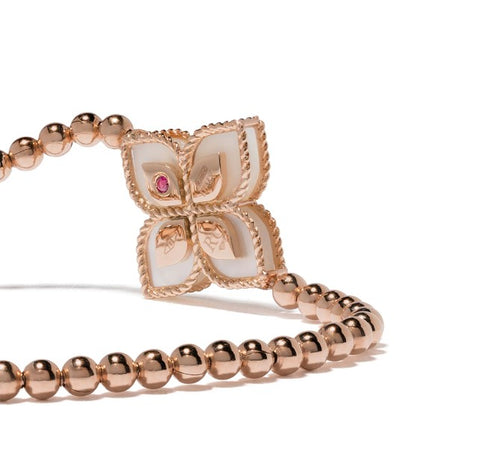 pulsera Princess Flower en oro rosa de 18kt con nácar y diamantes