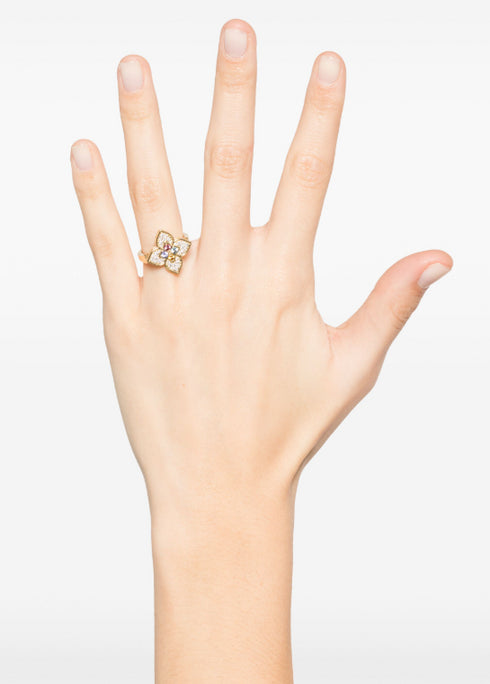 Кольцо «Принцесса Цветок» из 18-каратного желтого золота с несколькими камнями