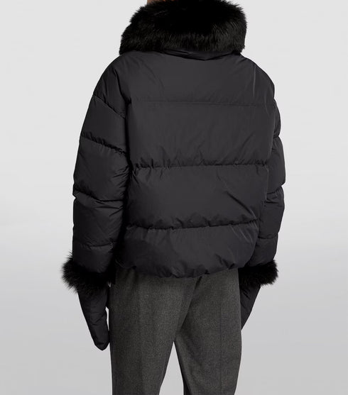Fur-Trim Puffer Jacket with Gloves