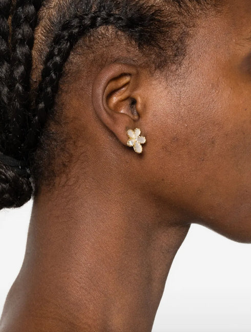 Yellow Gold Diamond Mother-of-Pearl Flower Earrings