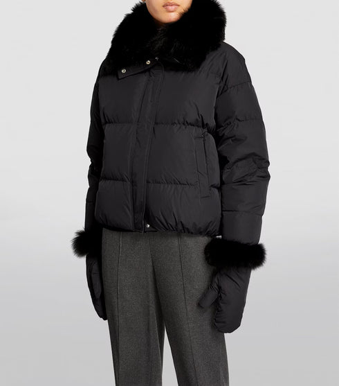 Fur-Trim Puffer Jacket with Gloves