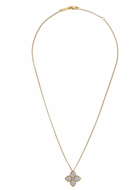 18kt yellow gold Princess Flower diamond pendant necklace