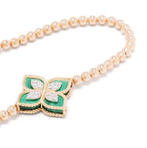pulsera Princess Flower en oro rosa de 18kt con diamantes y malaquita