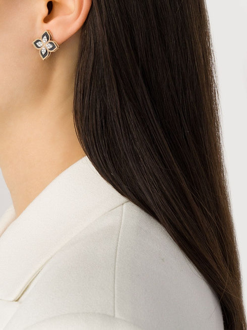 18kt rose gold diamonds black jade Princess Flower earrings