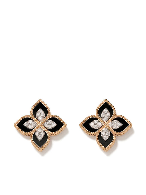 18kt rose gold diamonds black jade Princess Flower earrings