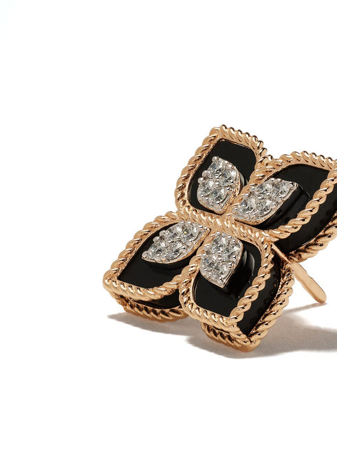 18kt rose gold diamonds black jade Princess Flower earrings