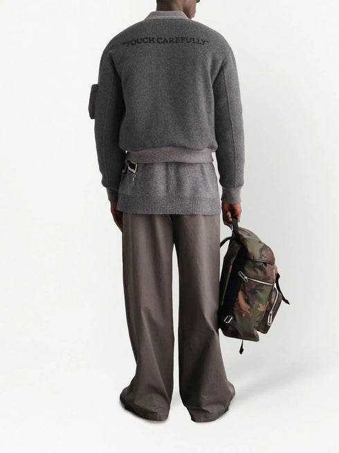 embroidered-slogan bomber jacket