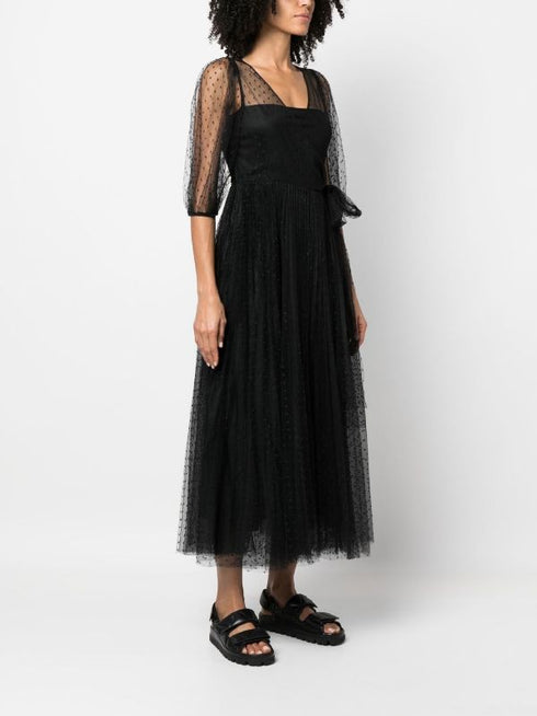 платье-миди из тюля с короткими рукавами