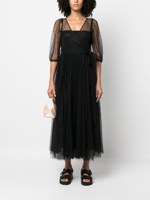 платье-миди из тюля с короткими рукавами