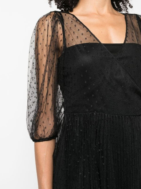 платье-миди из тюля с короткими рукавами