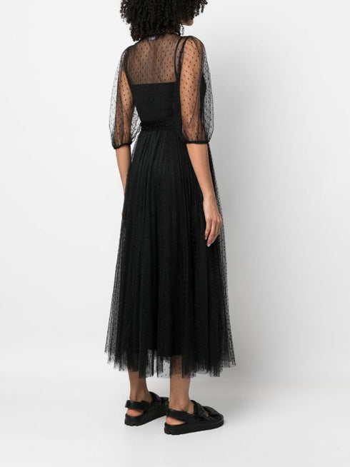 платье-миди из тюля с короткими рукавами