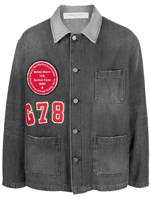 patch detail faded denim jacket