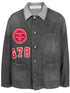 patch detail faded denim jacket