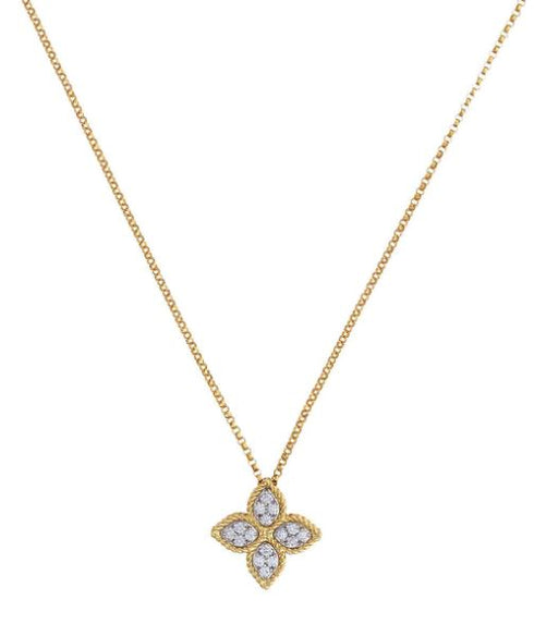 18kt yellow gold Princess Flower and diamond necklace