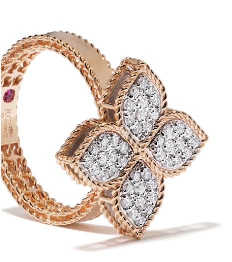 anillo Princess Flower en oro rosa de 18kt con diamante y zafiro rosa