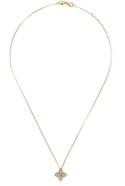 18kt yellow gold Princess Flower and diamond necklace