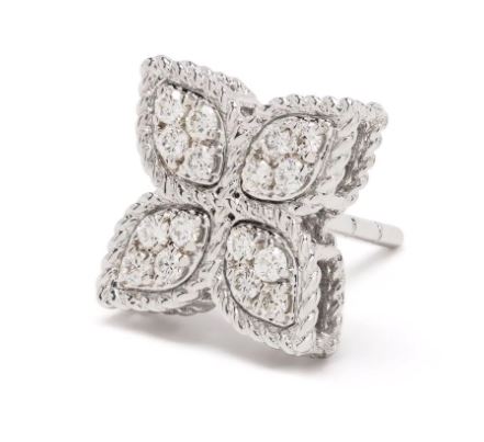 18kt white gold Princess Flower diamond stud earrings