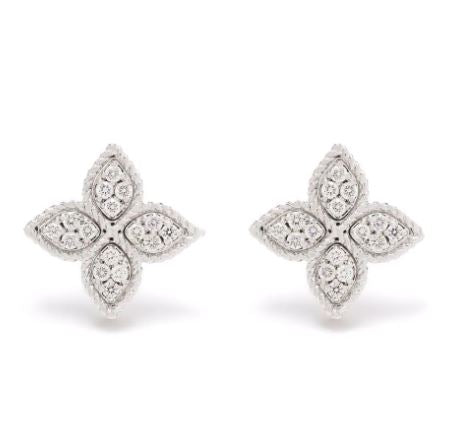 18kt white gold Princess Flower diamond stud earrings
