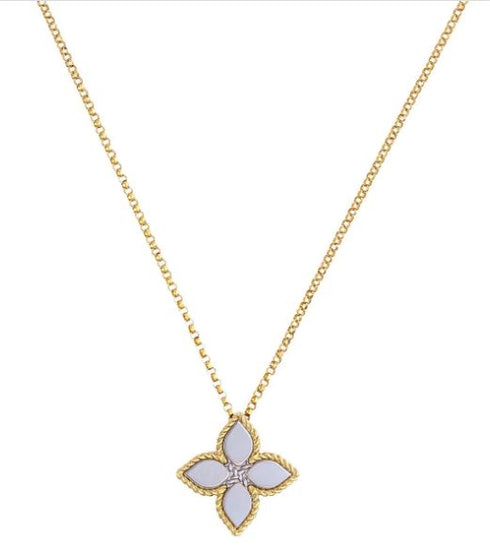 18kt yellow gold Princess Flower and diamond necklace
