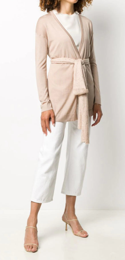 Cárdigan de seda con lazo en la cintura