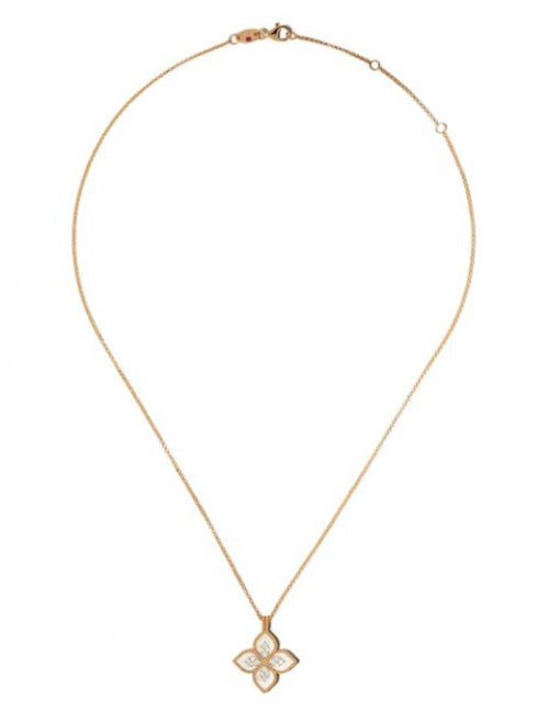 collar Princess Flower en oro rosa de 18kt con diamantes y madreperla