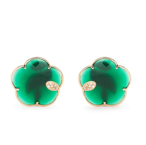 pendientes Ton Joli en oro rosa de 18kt con ágata verde y diamantes