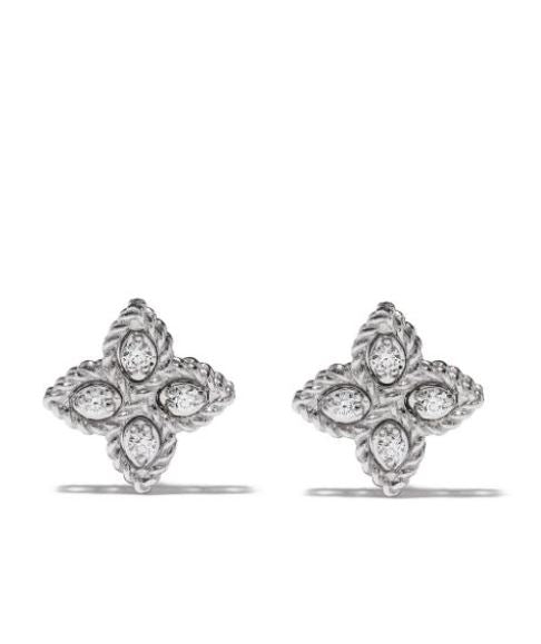 18kt white gold Princess Flower diamond earrings