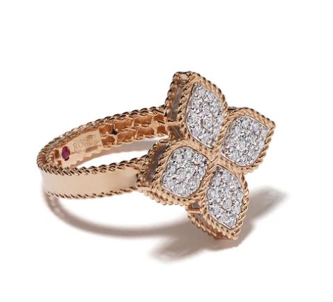 anillo Princess Flower en oro rosa de 18kt con diamante y zafiro rosa