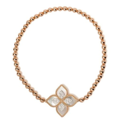 pulsera Princess Flower en oro rosa de 18kt con nácar y diamantes