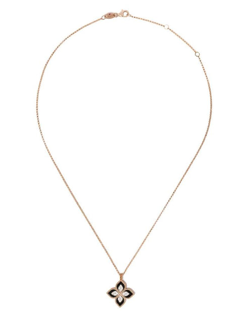 18kt rose gold diamond black jade Princess Flower necklace