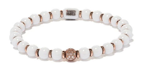 pulsera en oro rosa de 18kt con diamantes y cerámica blanca