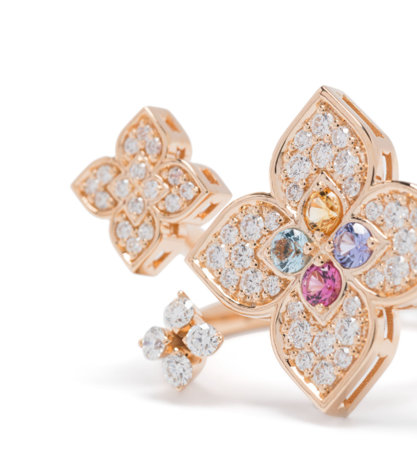 Anillo multipiedra Princesa Flor en oro rosa de 18 quilates 