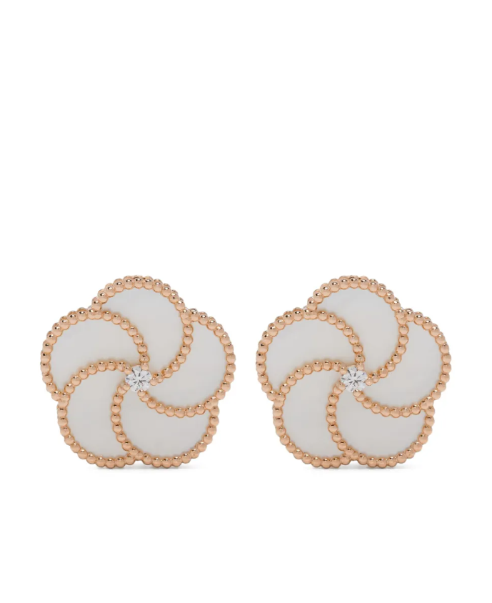 Pendientes de nácar Bloomy y diamantes en oro rosa de 18K