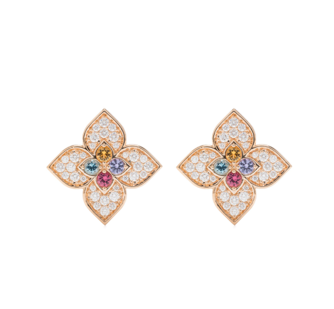 Pendientes multipiedra Princesa Flor en oro rosa de 18 quilates 